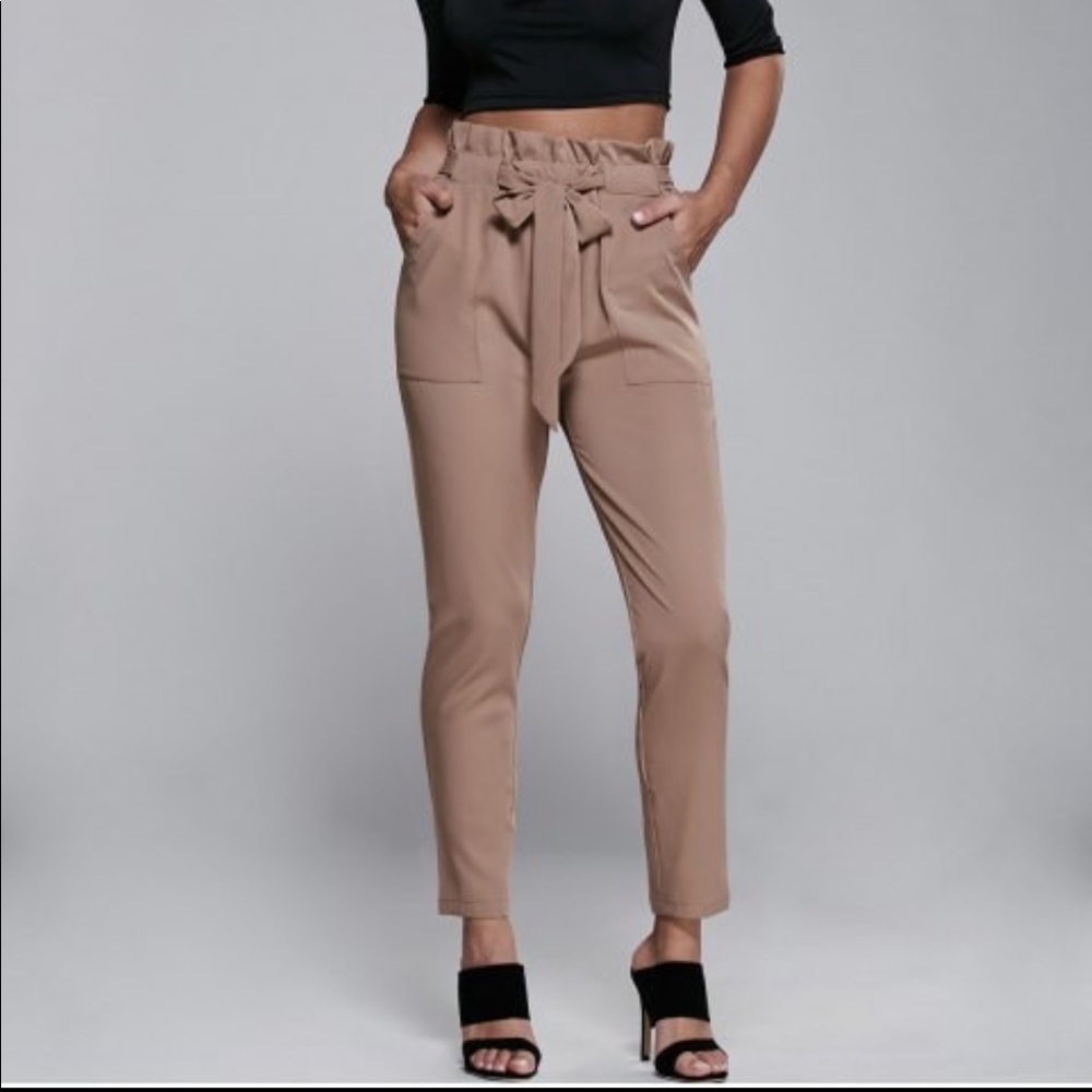 High waisted tie front paperbag pants